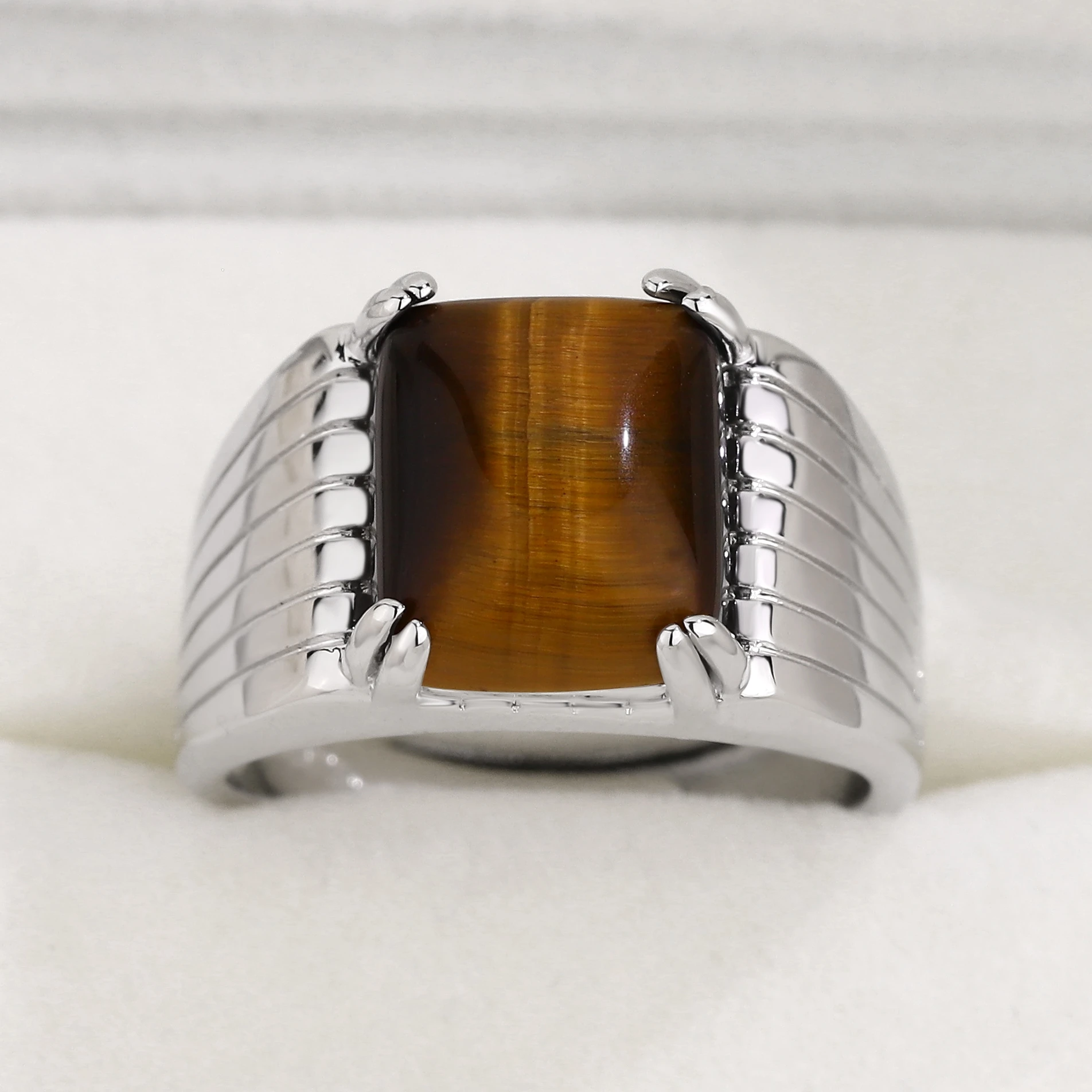 Retro Punk Tiger's Eye Stone Opening Ring Handmade Designer Jewelry for Men Women Rock Hiphop Accessories Unisex Gift