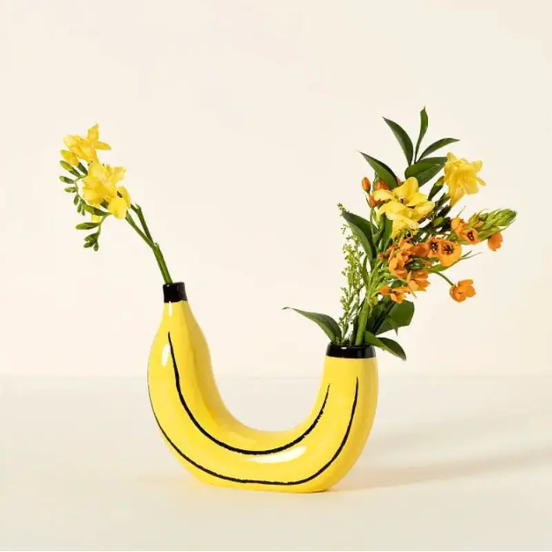 Creative Resin Banana Vase Flower Arrangement Decoration Simulated Fruit Banana Artifact Funny Vases Pots  Home Decoration