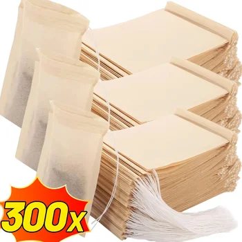 Saquinhos de chá descartáveis com corda, saco de filtro doméstico para café, banho de pés, polpa de madeira natural, filtros de especiarias, 300/100 peças