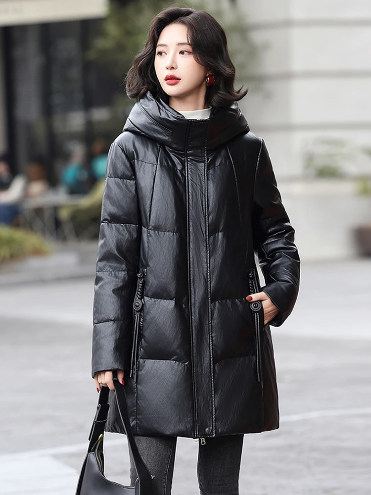   Ning 本革ダウンジャケット女性の eepskin 2025 新しい小さいサイズの高級感のあるレザーコート女性冬 Fce