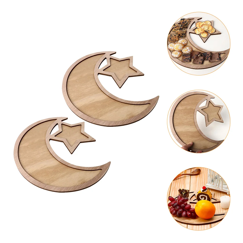 2 Pcs Wooden Storage Plates Dessert Trays Fruit Plates (Wooden Lubricious) food serving trays wooden fruit plates