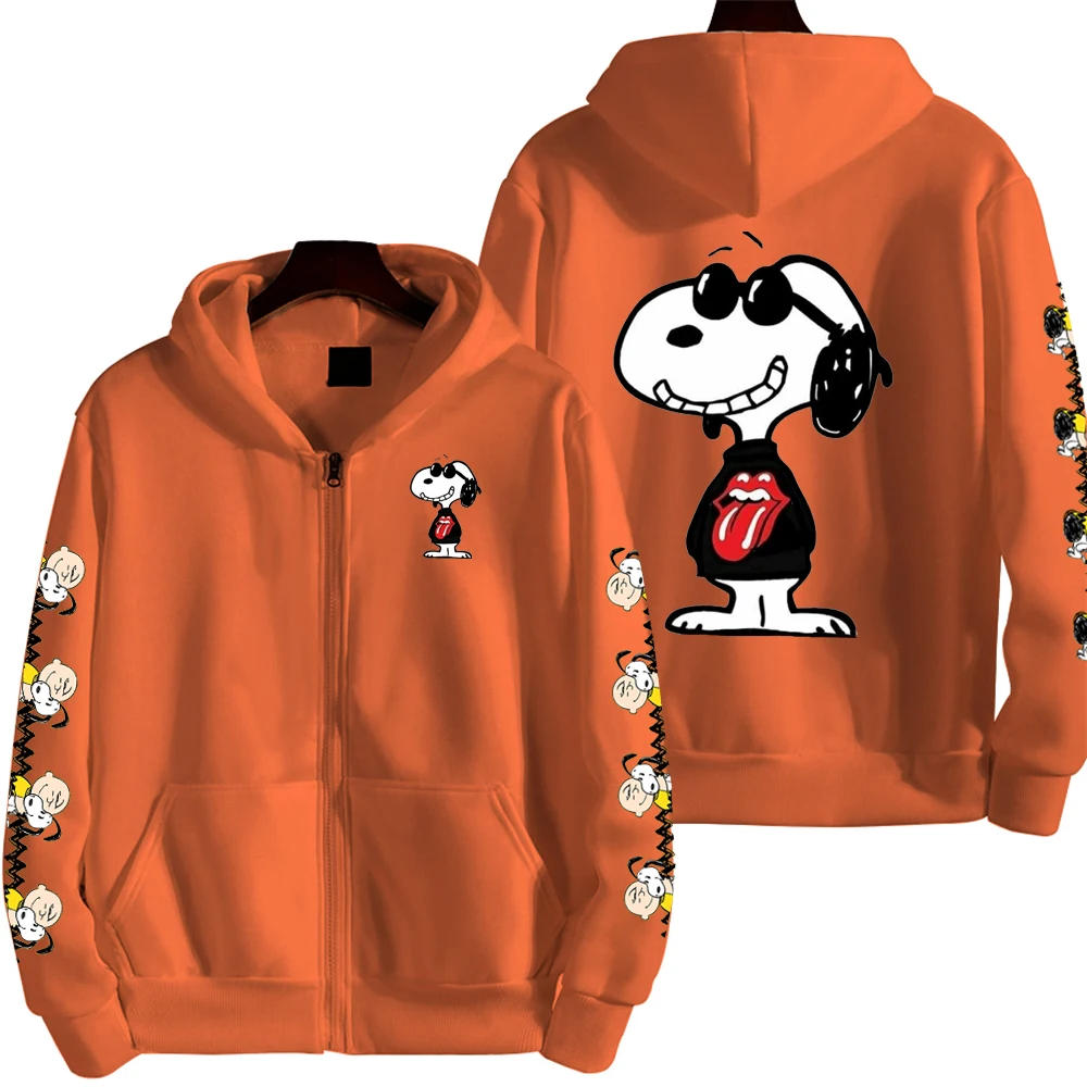 Rolling Stones Snoopy Men's Cartoon Autumn/Winter Zipper Hoodie Women's Street Casual Fashion Couple Sports oversize Hoodie