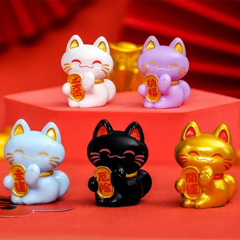 Lucky Feng Shui Cat Maneki Neko Fortune Cat Figurine Collectible Fortune Decor Ornaments Lucky Cat Mini Figure Collection