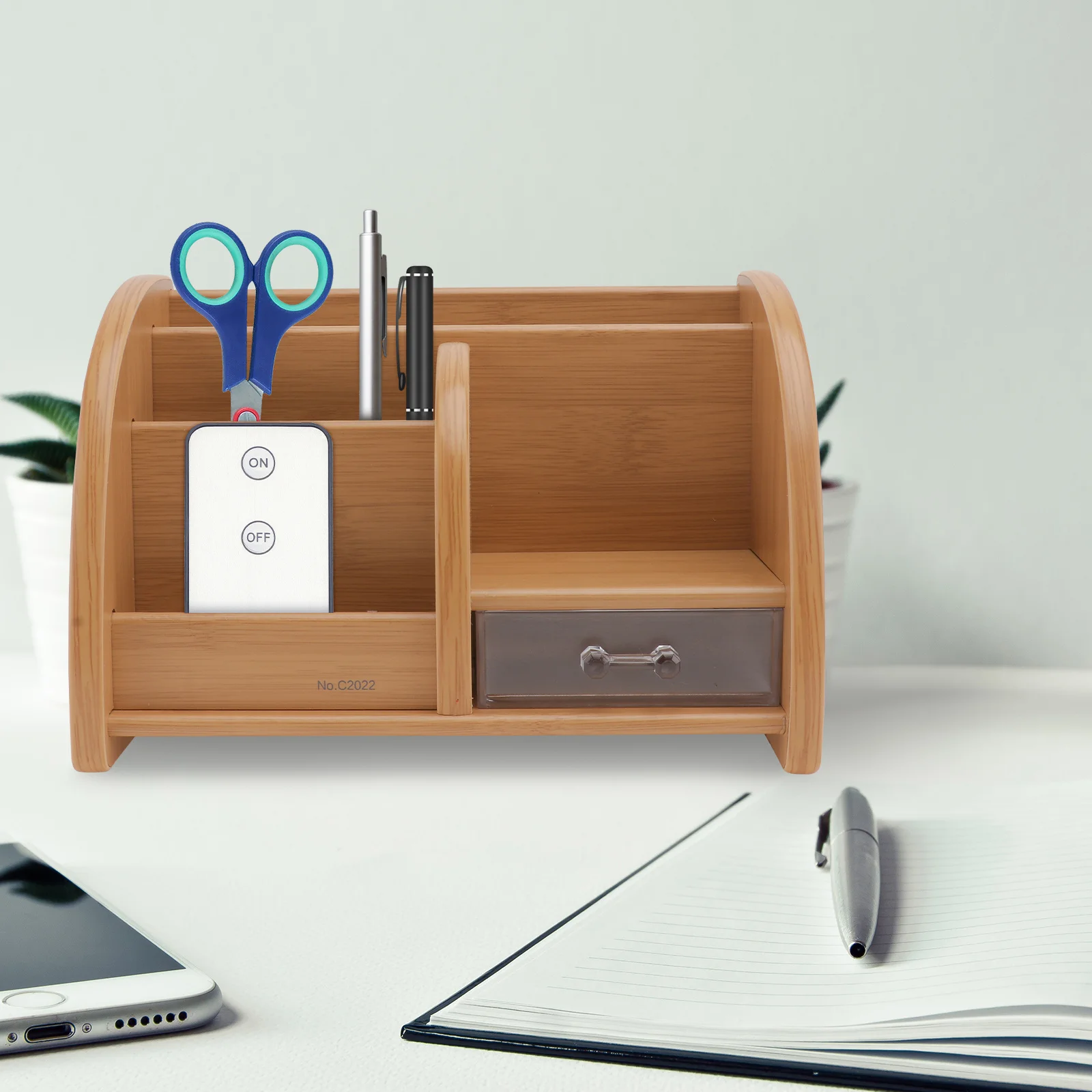 

Wooden Pen Holder With Drawer Desktop Organizer Pencil Container Storage Box For Office School Stationery Supplies