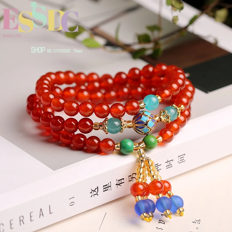 

Natural Agate Crystal 6mm Multilayer Tassel Gold Plated Cloisonne Accessories Bracelet Women Jewelry Wholesale