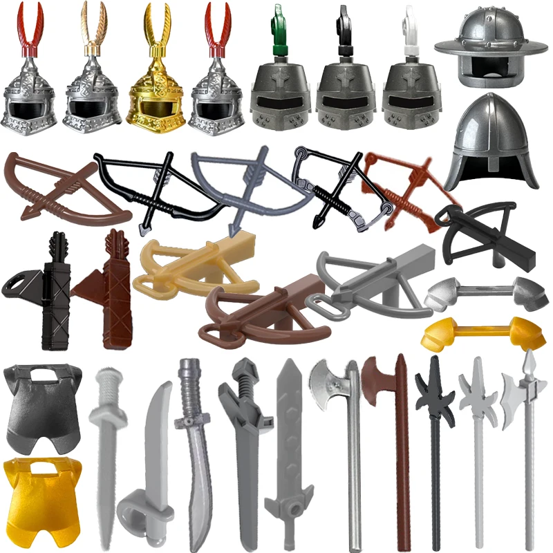 Medieval Building Blocks Weapons Figure Soldier Accessories Bow Spear Crossbow Axe helmet Shoulder Armor Brick Gift Toy DIY X011