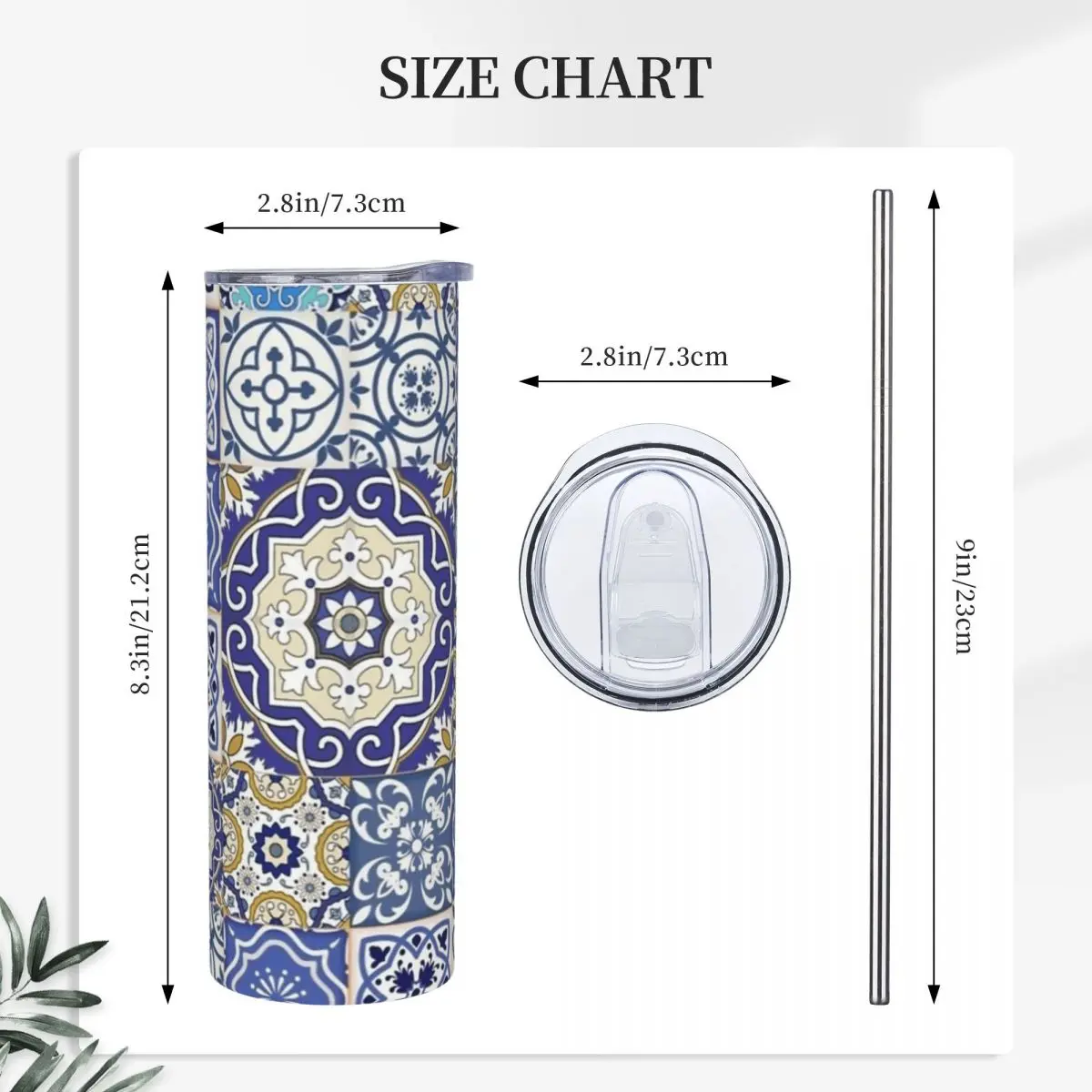 Blue Moroccan Tile Pattern Stainless Steel Tumbler Vacuum Insulated Mugs Thermal Cold Cup Straws With Lid 20oz