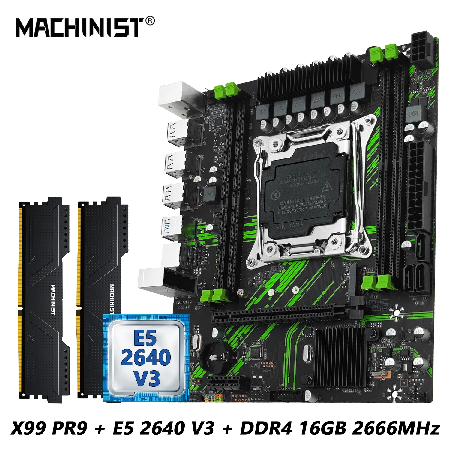 

MACHINIST X99 PR9 Motherboard Optional Kit Set Xeon E5 2640 V3 CPU LGA2011-3 and DDR4 16GB 2666MHz RAM Memory NVME M.2 USB3.0