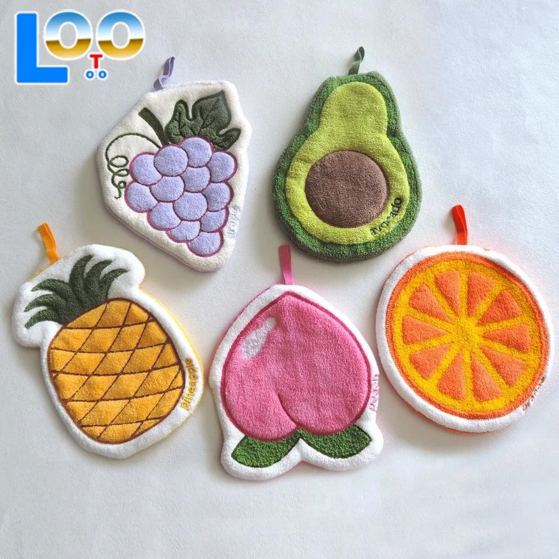 منشفة يد على شكل فاكهة كرتونية معلقة ماصة للحمام من الصوف المرجاني ملحقات منشفة سميكة