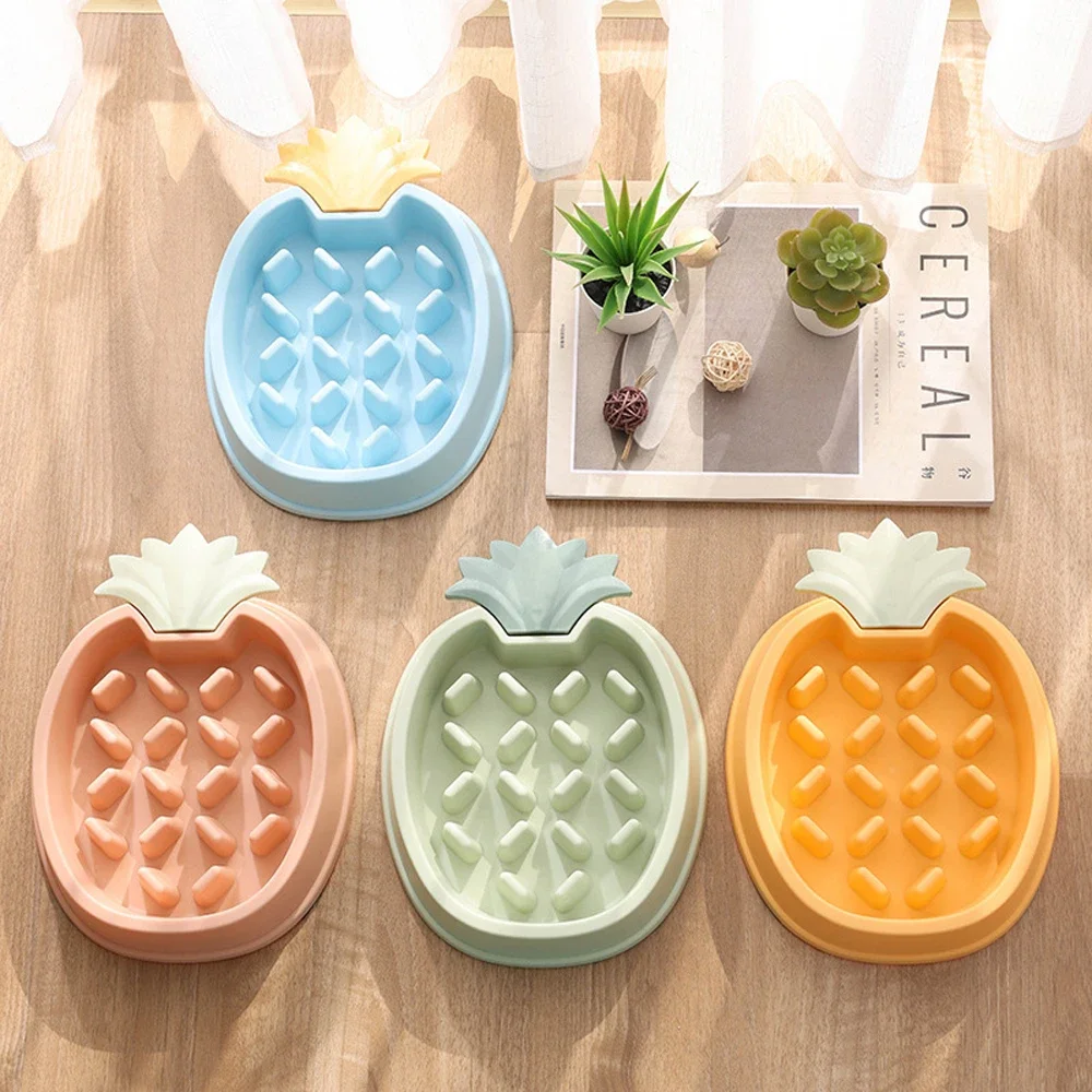 1pcs Pineapple Shaped Slow Feeder Pet Bowl Anti-choking Dog Food And Water Bowl Plastic Pet Slow Feeding Basin