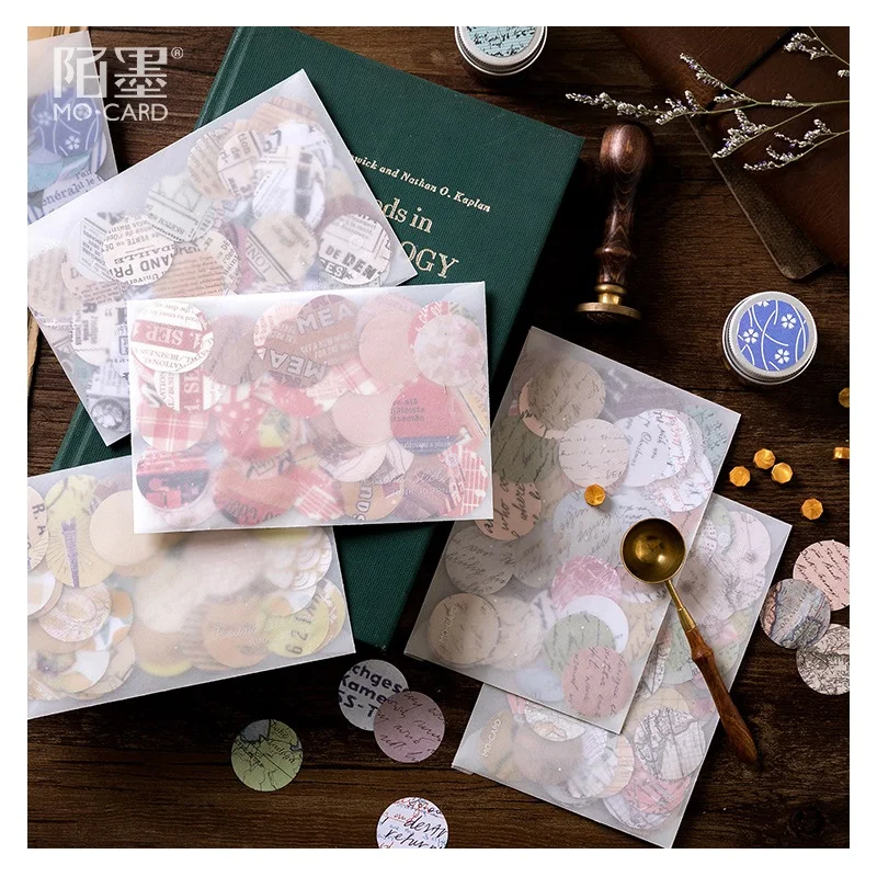 5 Sets/Lot Retro Junk Journal Round Series Sticker Decorative Mobile Stickers DIY Scrapbooking Craft Stickers