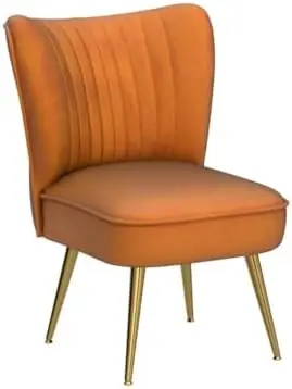 Orange Velvet Accent Chairs Set of 2, Wingback Slipper Chairs for Living Room, Bedroom, Guest Room