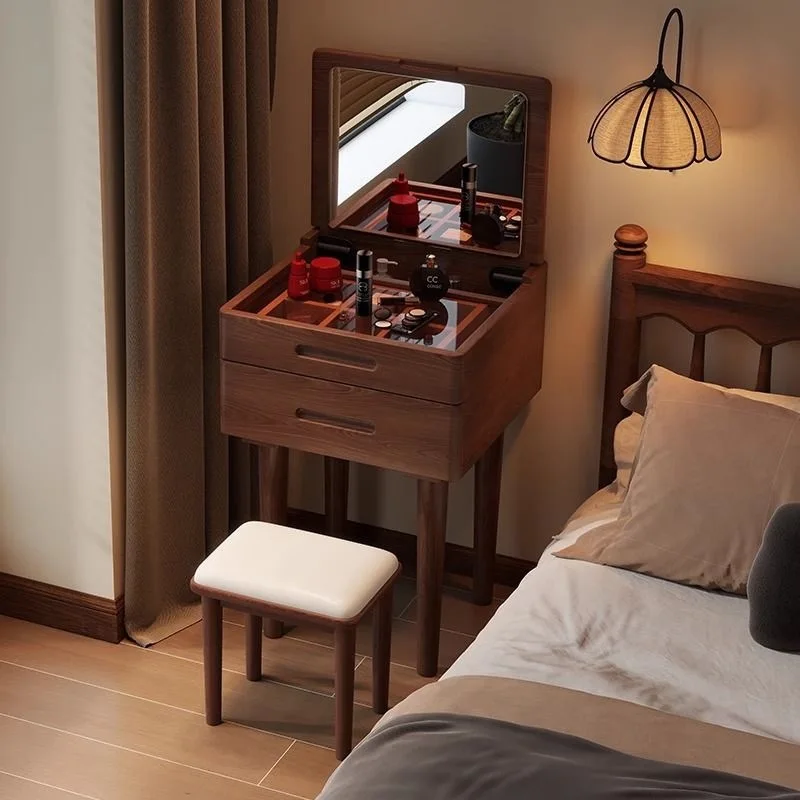 

Solid wood dresser table and chair combination light luxury medieval bedroom cloakroom dresser makeup stool mirror
