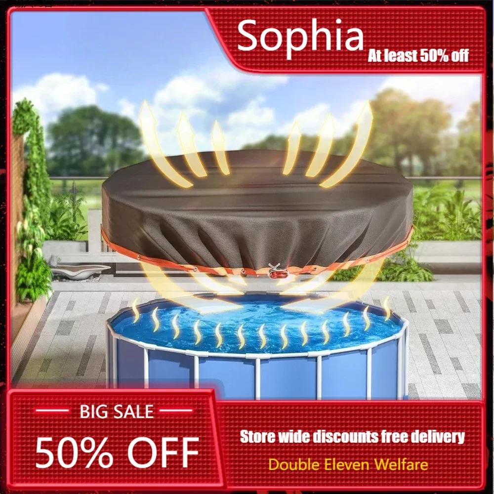 24Ft Round Pool Cover - Inflatable Pool Cover Protector with Steel Rope,Waterproof and Dustproof Hot Tub Cover