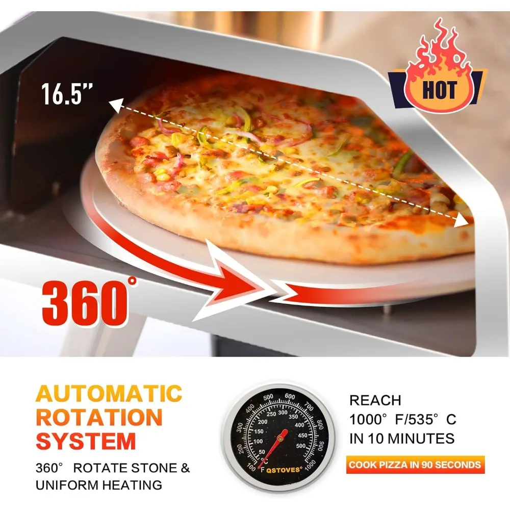 Imagem -04 - Forno de Pizza ao ar Livre Portátil com Pedra de Pizza Rotativa Automática Top Removível Como Aquecedor de Tocha 16 em Propano 2-em1