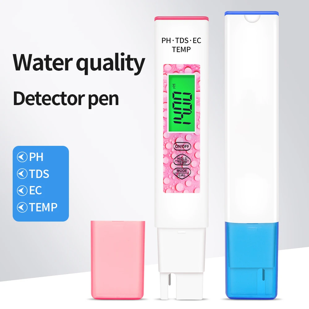 

Digital 4 in 1 Water Quality Tester High Precision PH Meter PH TDS EC TEMP Test Pen with High-sensitivity Probe for Aquarium