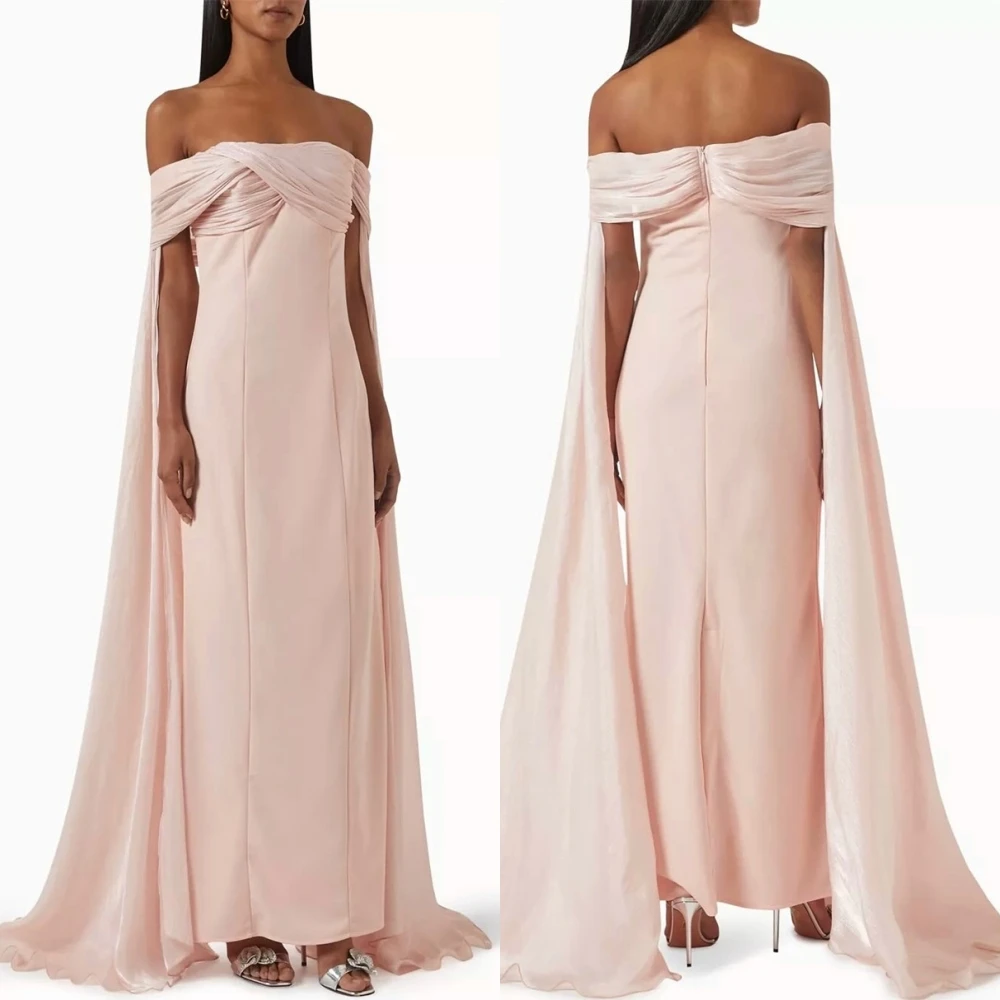 

Customized High Quality Boat Neck Evening Dress Elegant Jersey Short Sleeves Prom Dress Classic Chapel Train Celebrity Gowns