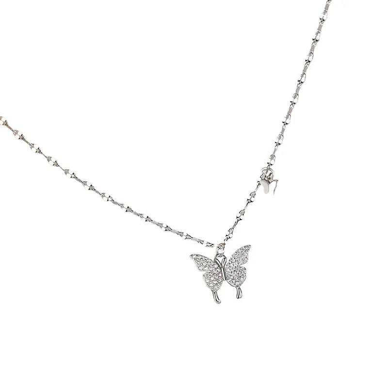 

999 sterling silver butterfly necklace new popular light luxury premium neck chain niche women's collarbone chain
