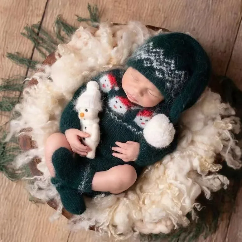 Newborn Photography Props Outfit Baby Photoshoot Knitted Christmas Hat  Clothing