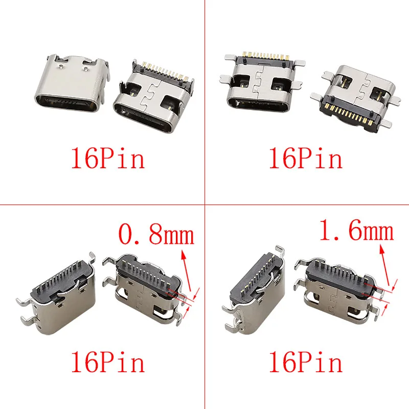 10Pcs USB Type C Socket Soldering Connectors 2/6/16/24 Pin SMD PCB DIY Repair Charging Jack Port USB-C Type-C Female Connector