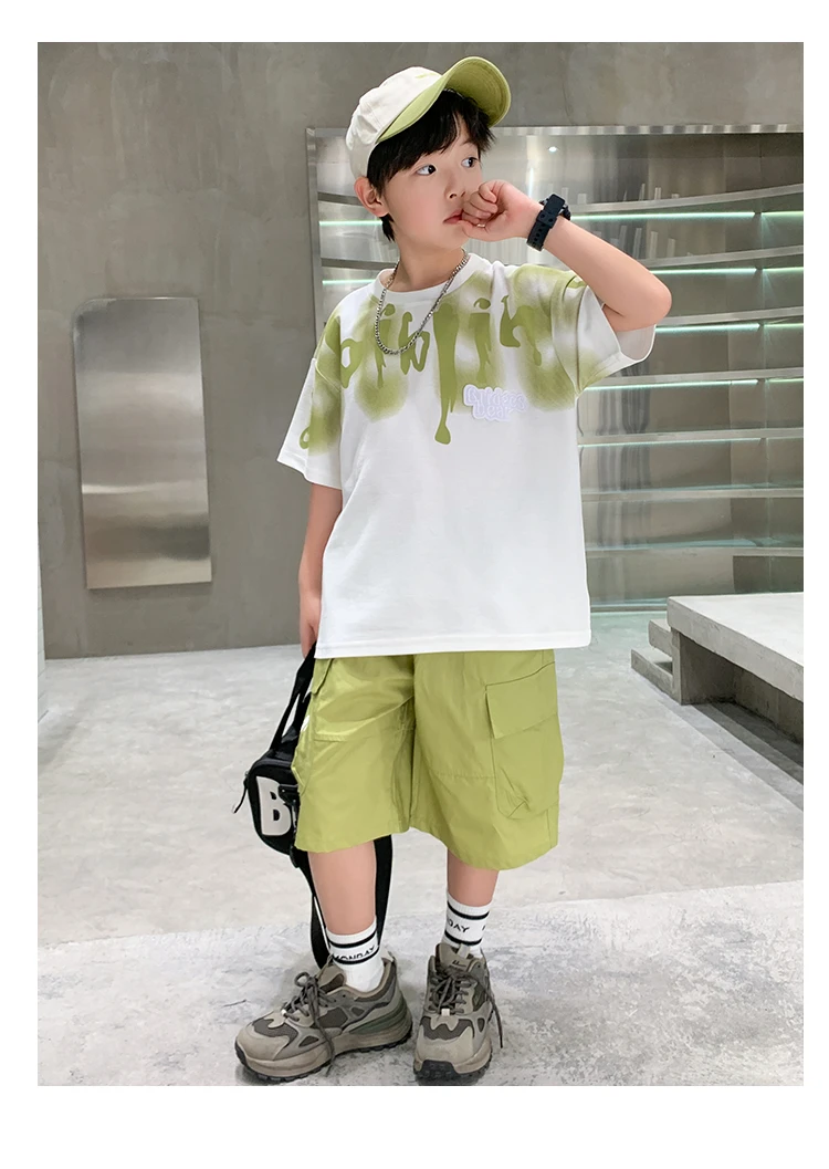 Heißer Verkauf Jungen Sommer Mode Baumwolle 2-teilige Kurzarm-T-Shirts + Shorts Anzüge 5-14 Jahre Kinder Freizeitkleidung Kinderbekleidungssets – Detail 3