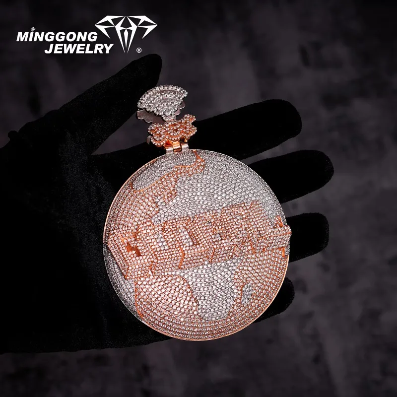 LYEE CYEE Bling World Pendant, GLOBAL Design Hip Hop Necklace, Sparkling Copper Moissanite Jewelry for Men mens necklace