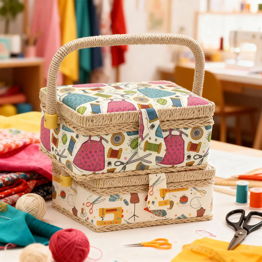 

Sewing Storage Tool Box Sewing Basket Fabric Household Rose Color Needle and Thread Storage Kit Needle and Thread Basket