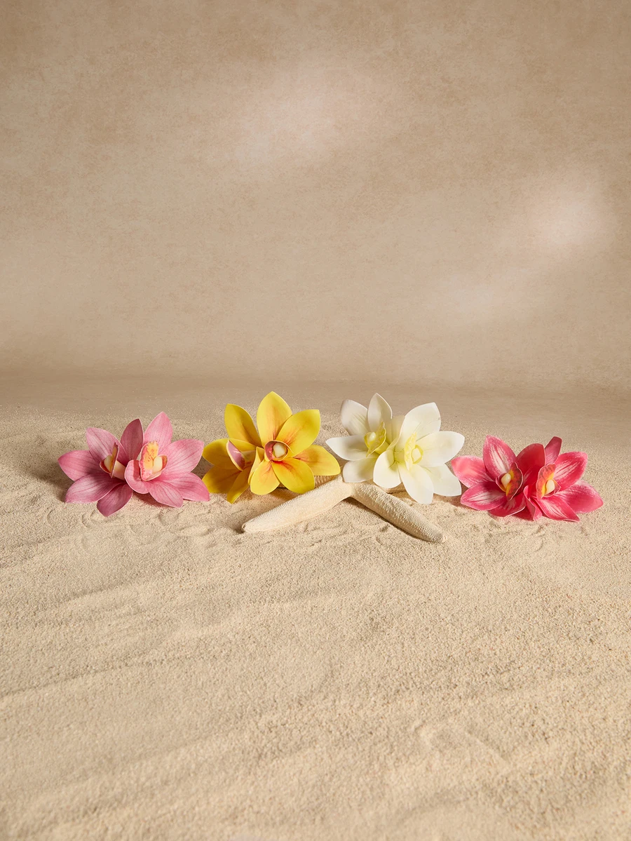 

Beach-Themed Starfish Hair Clip With Colorful Orchid Flowers For Women Summer Vacation Accessory