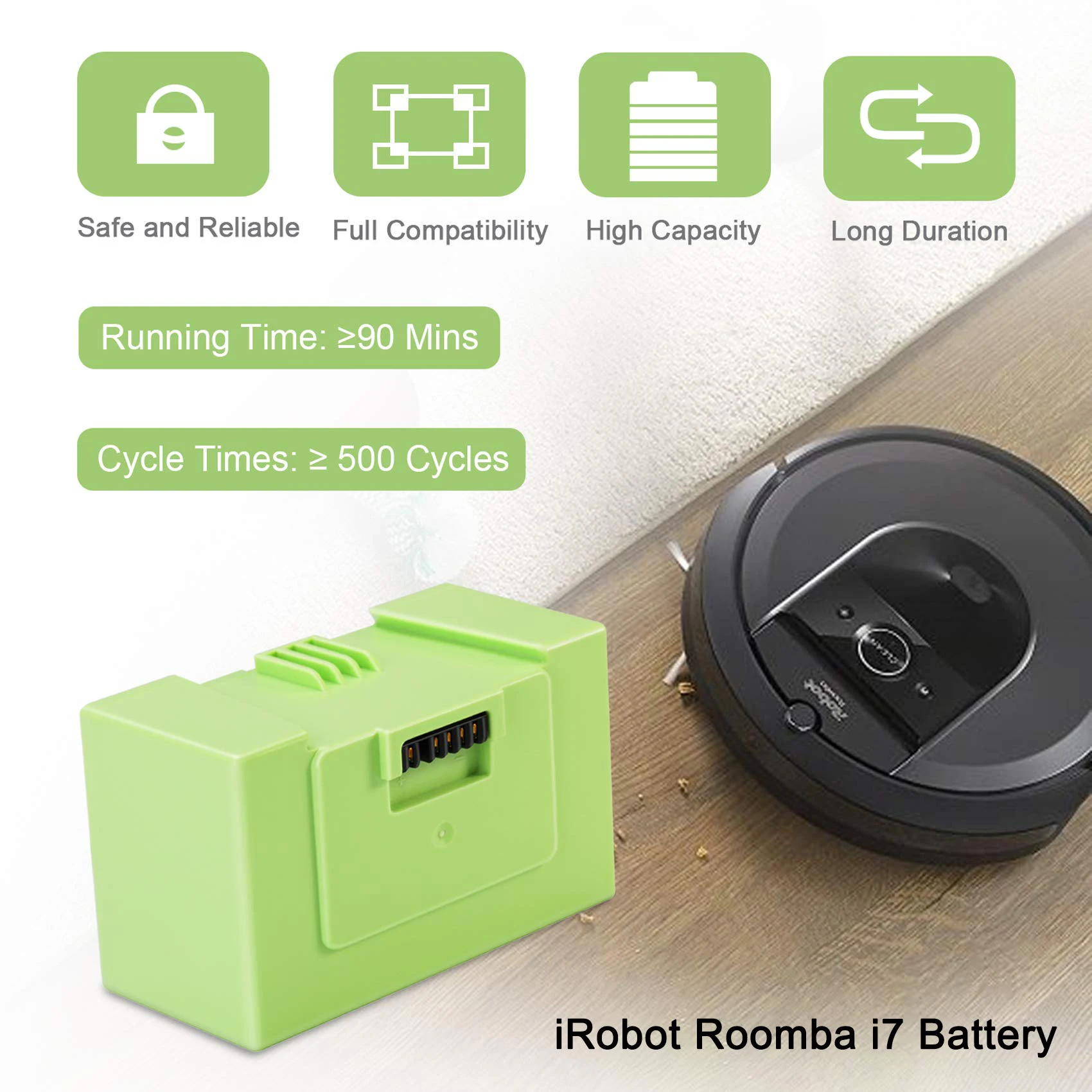 

3200mAh iRobot Roomba i7 Battery for i7+ i4 i4+ and more e and i Series Vacuum 4624864 Lithium Ion Battery 14.4V Extended Life