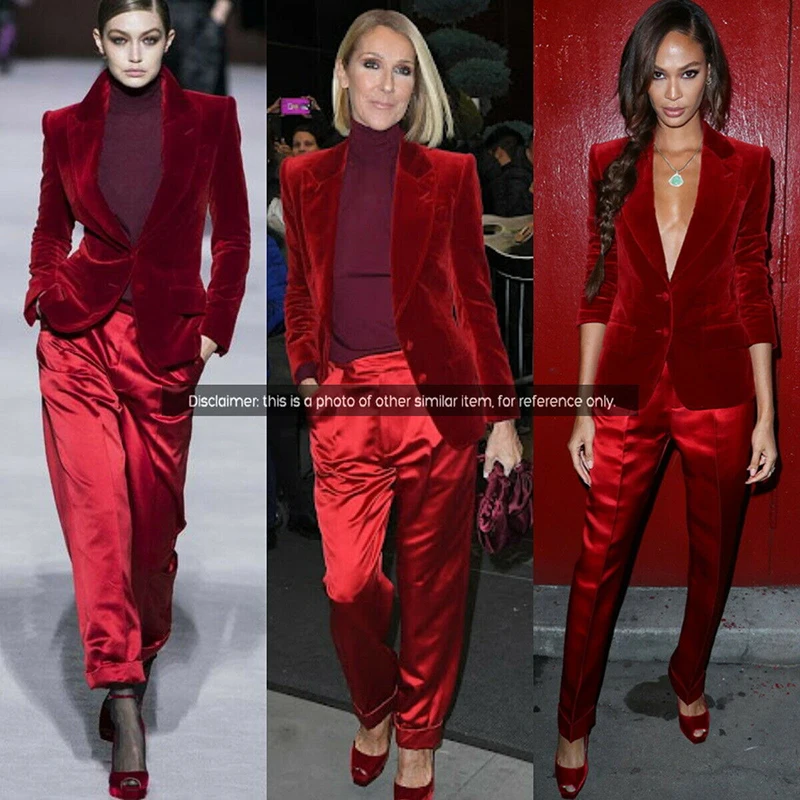 Velvet Women's 2 Piece Suit Double Breasted Jacket Burgundy Party Tuxedo Pants Set costume deux pieces femme