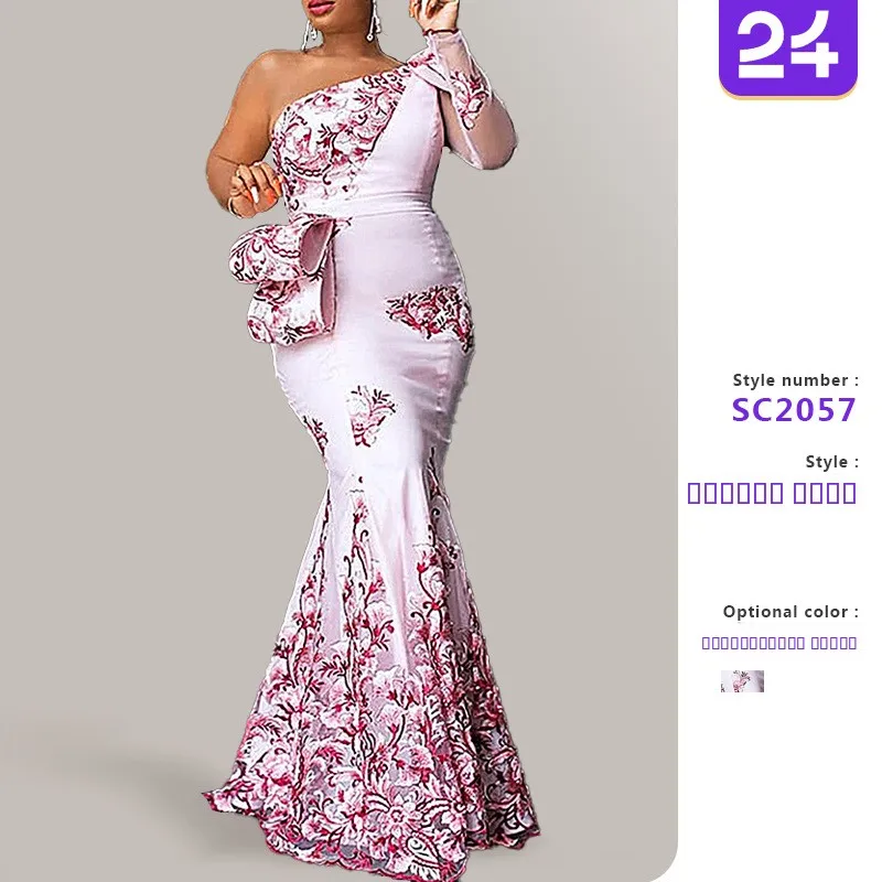 2025 Neuer grenzüberschreitender Damen-Rock mit Dr-Blumendruck, Spleißen, Fi-Schwanz, langer Rock, hohe Taille, Kunstleder, Frühlingssaison