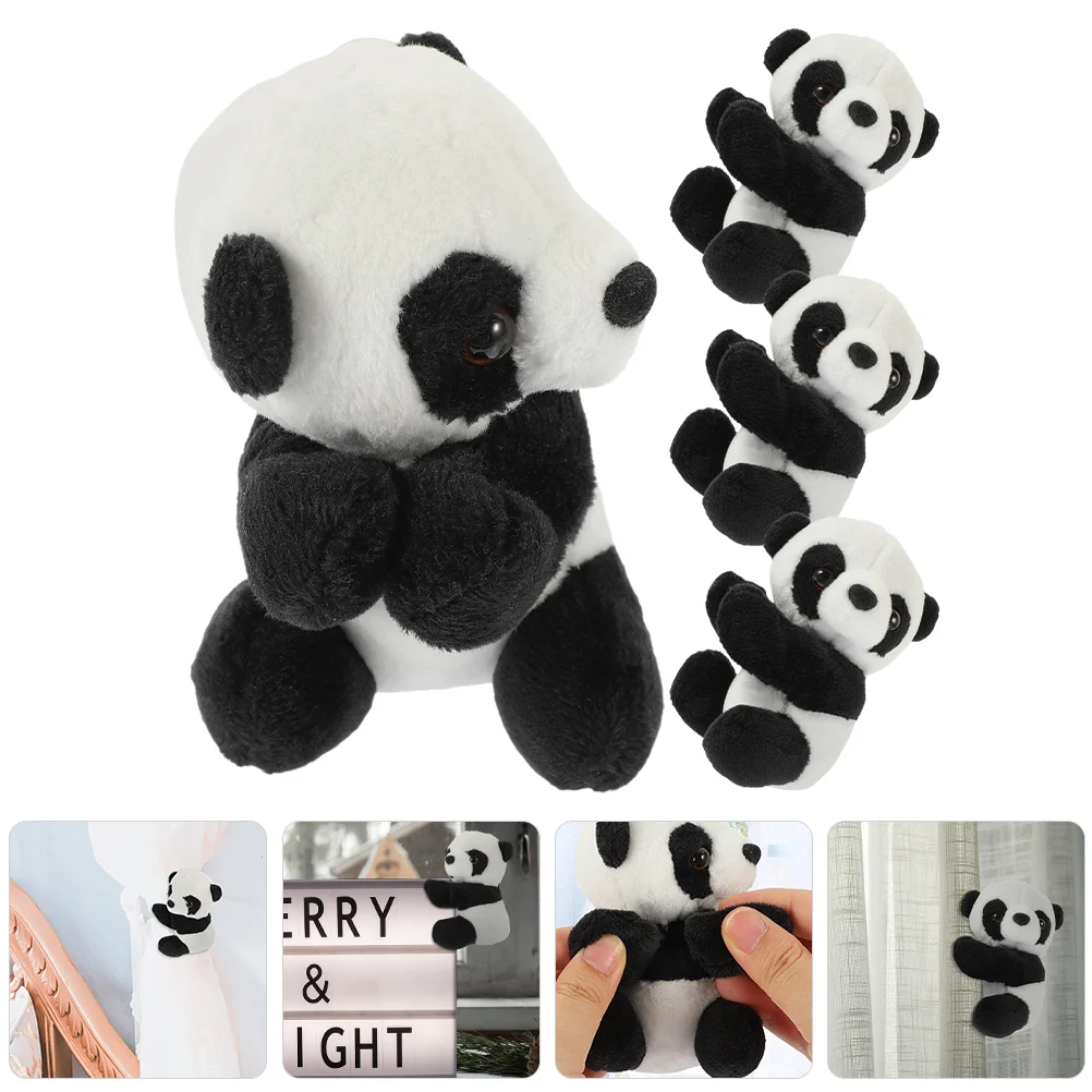 4 Pcs Simulation Panda Clip Plush Animal for Office Photo Memo Short