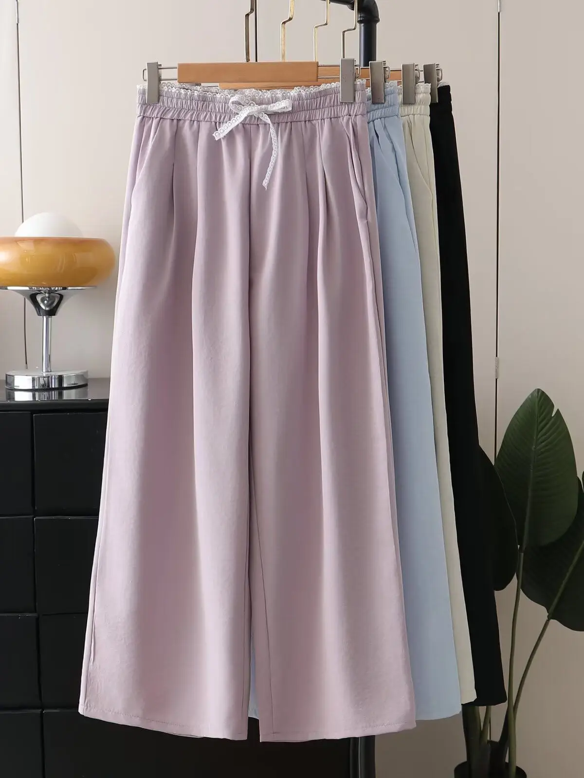 

plus Size Women's Casual Pants High Waist Straight Leg Loose Fit Elastic Waist Cord Drawstring Trendy Summer plus Size Pants