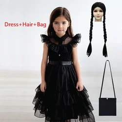 Wednesday Addams Family Costume Girls Halloween Cosplay Dresses Fantasia Wandinha Gothic Wind Vestidos Kids Carnival Dress New