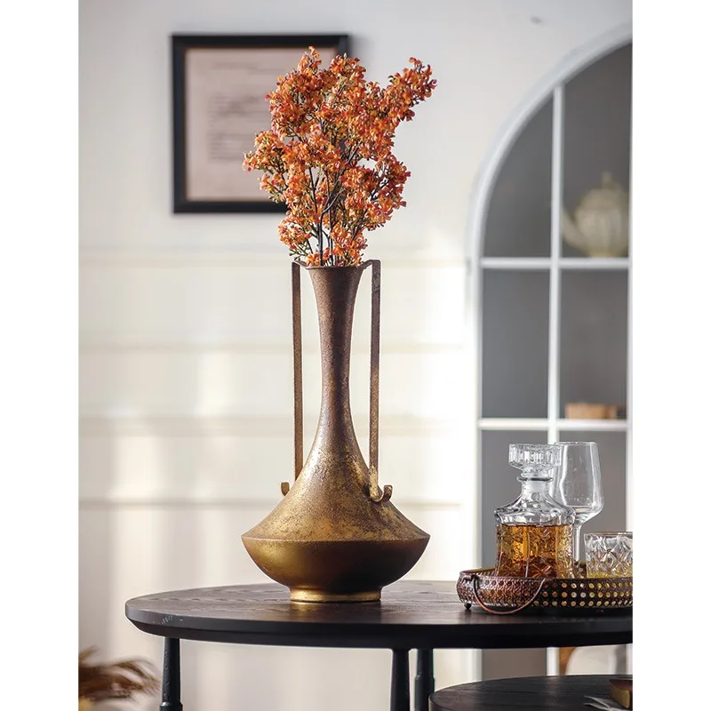 

Retro elegant style tall metal vase suitable for family living room office decoration ideal gift