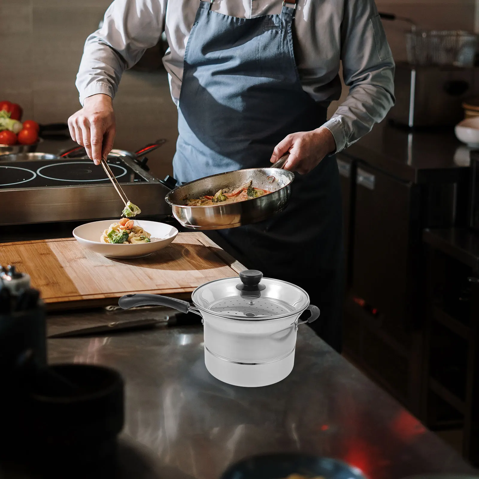 

1 set Multi-Purpose Deep Fryer Pot Stainless Steel Soup Saucepan Non- Clean Single Handle Chip Pan For Milk Pasta