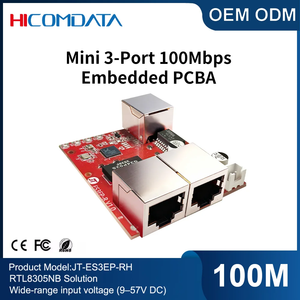 

HICOMDATA Mini 100Mbps 3/5-Port Embedded PCBA Switch with DC 9-57V Wide Input Voltage for Industrial Automation