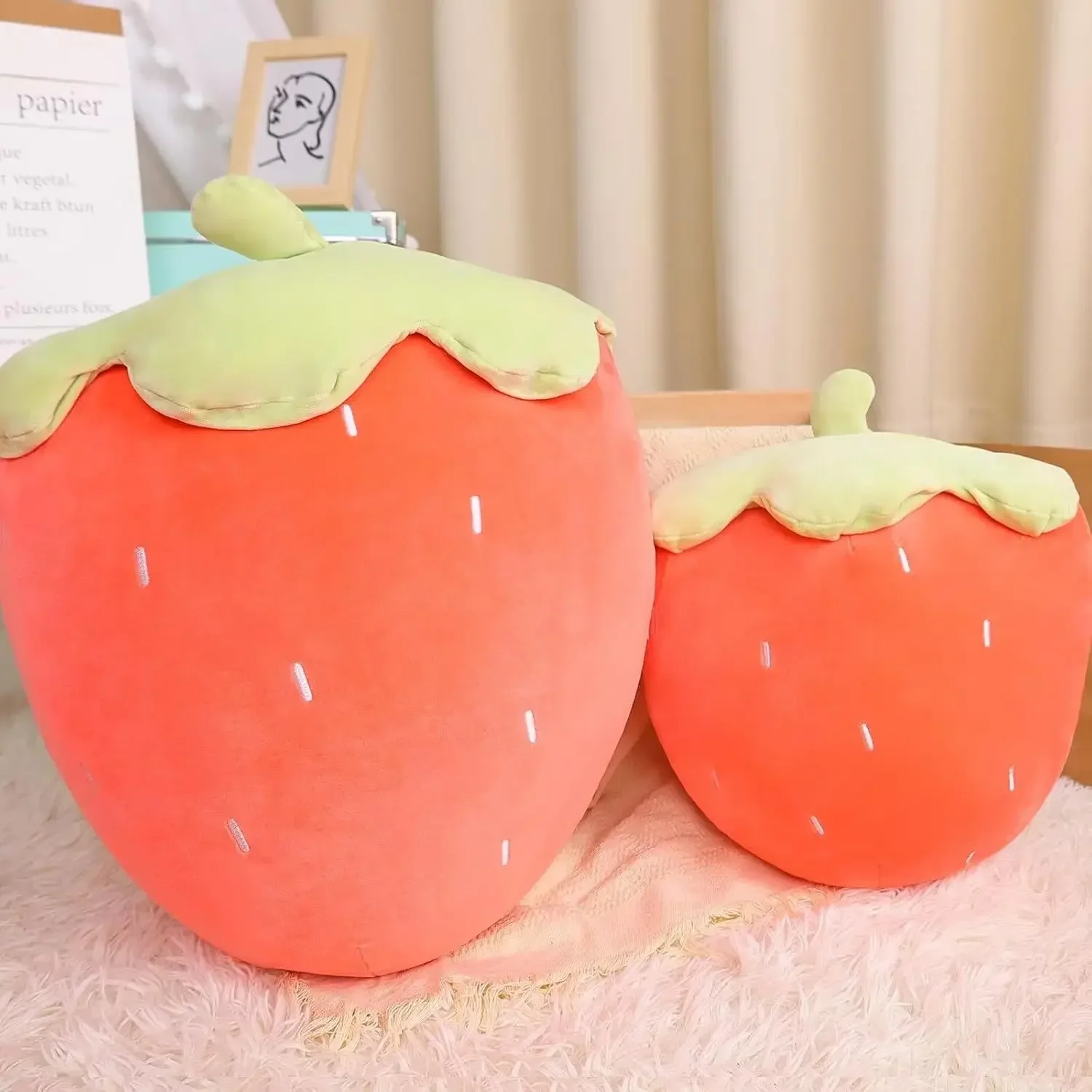 2pcs/set (small+large)Strawberry Plush Toy Cute Pillows Round Strawberry Stuff Strawberry