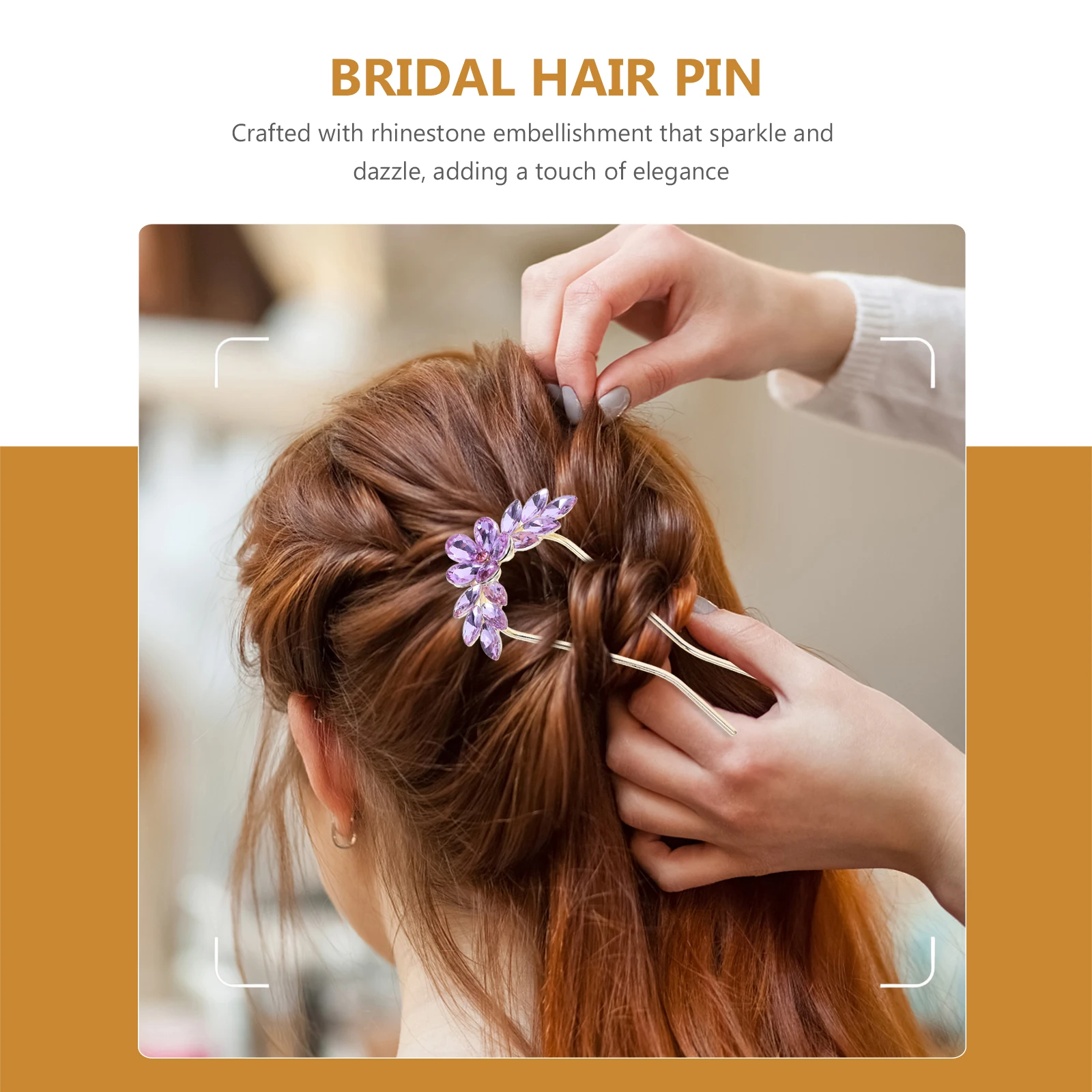 

Crystal U shaped Rhinestone Hairpin for Buns Wedding Accessories Purple Elegant Hairstyle Prom Concert Ball Lightweight Compact