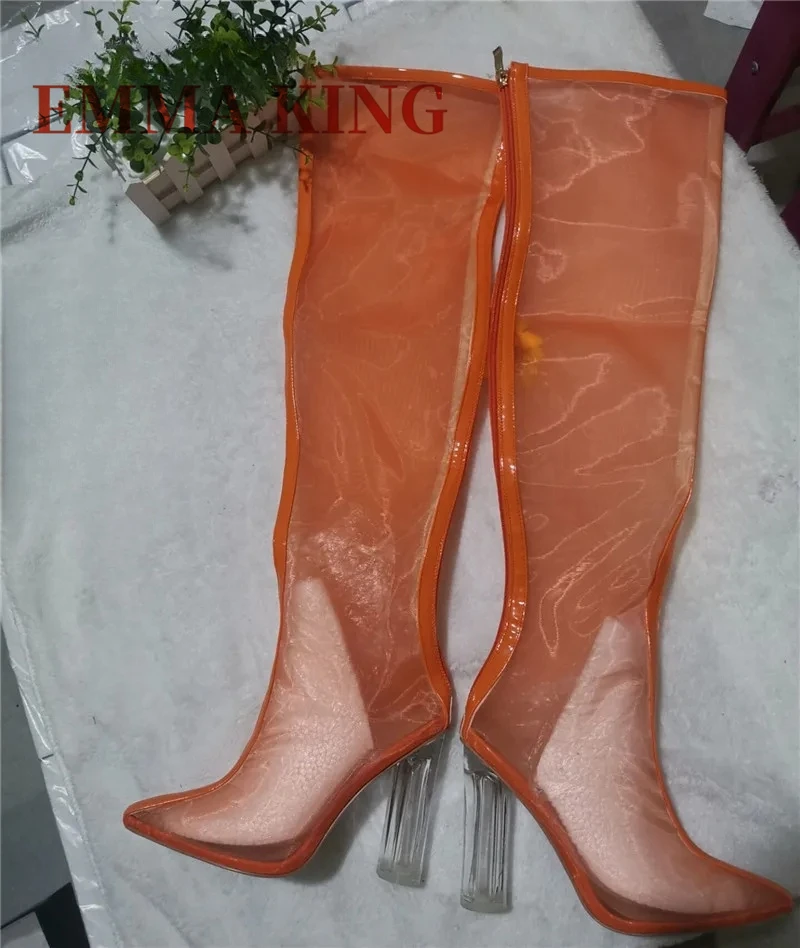 الصيف الربيع النساء فوق الركبة الأحذية مثير النيون الأخضر شبكة الفخذ عالية بوتاس Femenino أشار تو أحذية الحفلات الليلية Mujer 2025