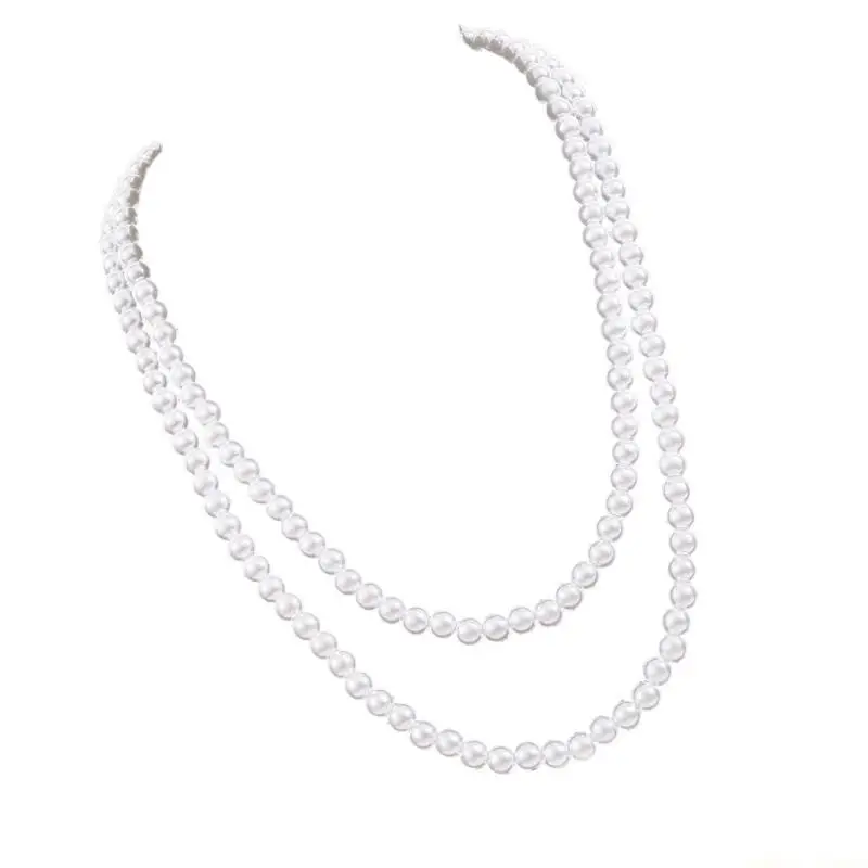 31BF Lightweight Multi Strand Fake Pearls Necklace Adjustable Closure Perfect For Gift