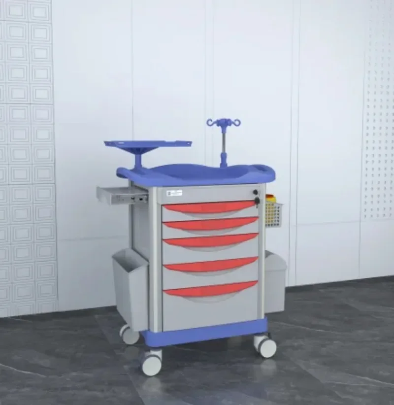 High Quality Hospital ABS Plastic Emergency Rescue Crash Cart More Drawers Medical Trolley With Lock