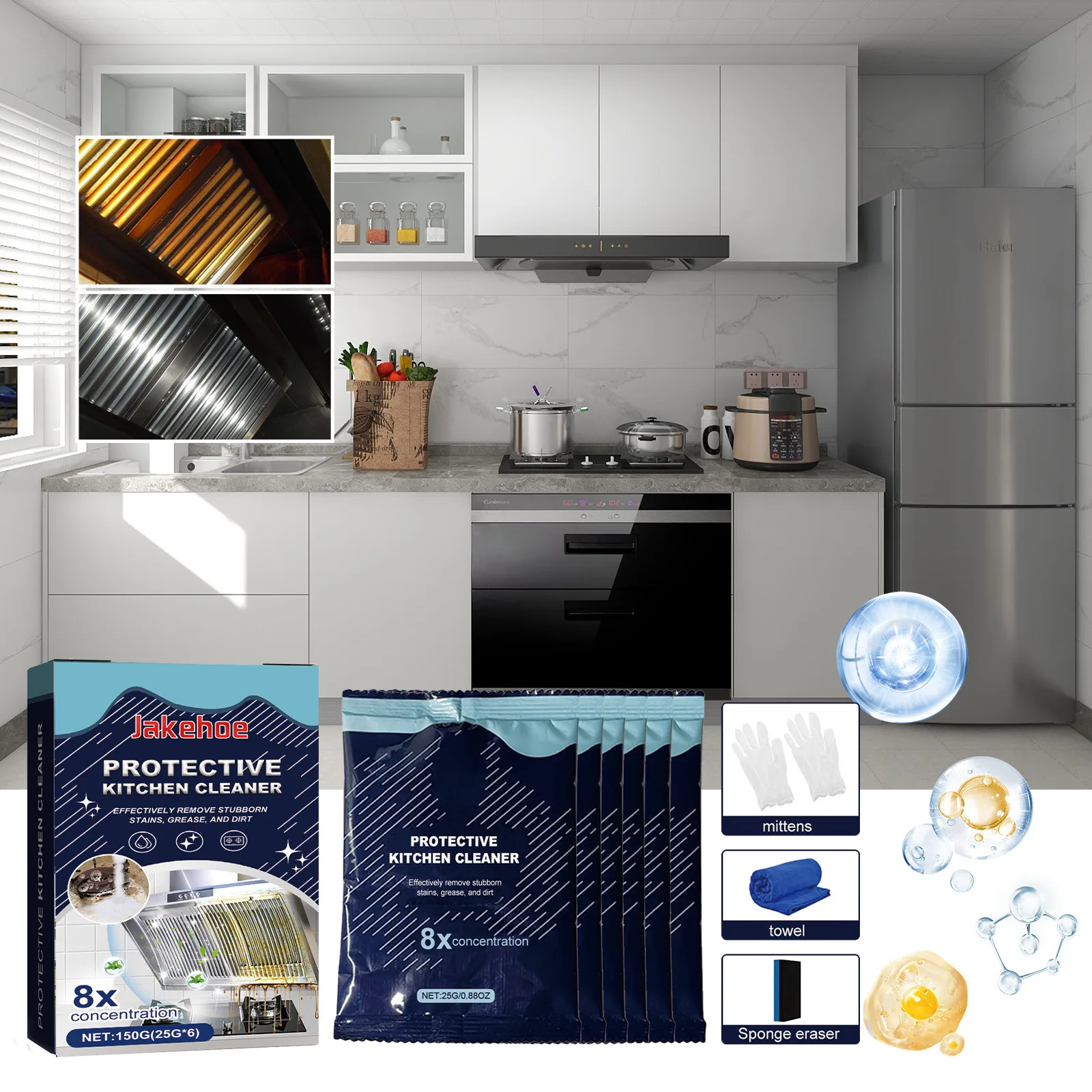 

Heavy-Duty Kitchen Cleaning Powder, Degreaser for Stove, Range Hood & Utensils, Multi-Surface Stain Remover with Fresh Scent