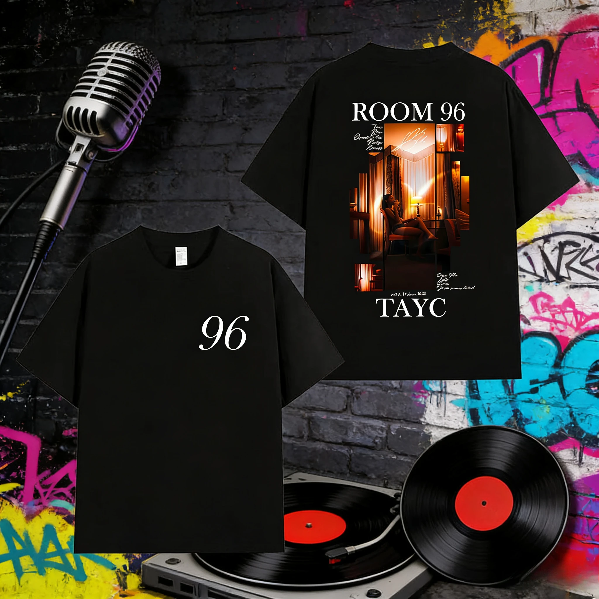 2025 الصيف مغني الراب Tayc غرفة 96 ألبوم جولة تي شيرت الرجال موضة الهيب هوب ريترو القطن قصيرة الأكمام فضفاضة قميص غير رسمي