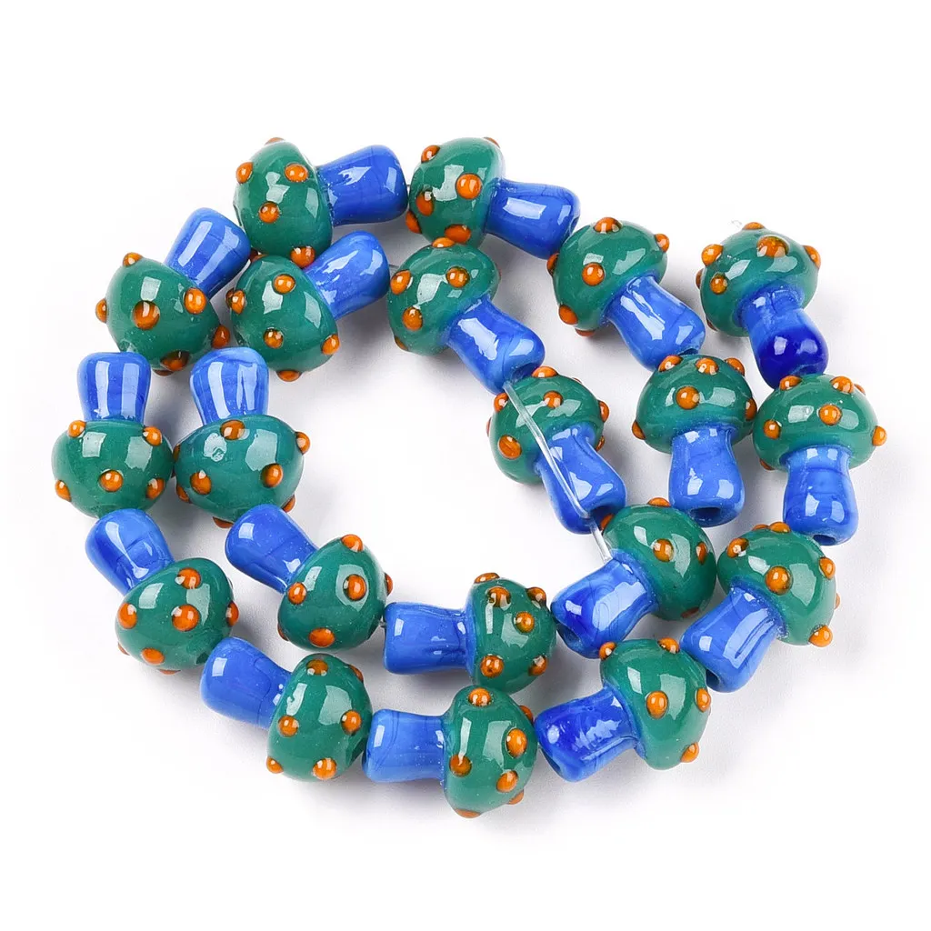1Strand Mushroom Beads Sea Green Handmade Lampwork Beads Strands for Bracelet Necklace Earring Jewelry Making 15~16.5x11.5~13mm