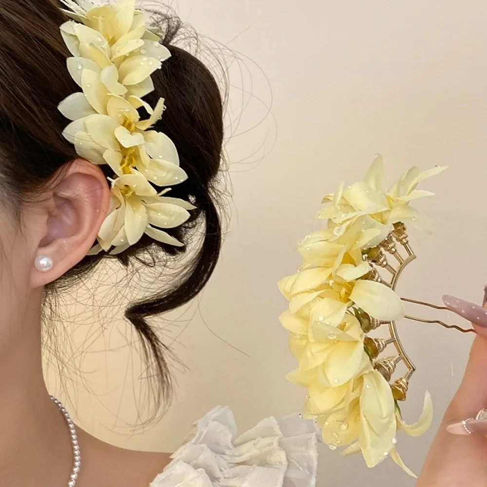 

Винтажная большая заколка для волос в виде цветка, в стиле феи, богемная, тайская, с имитацией цветка, однотонная, для невесты, пляжные аксессуары для волос