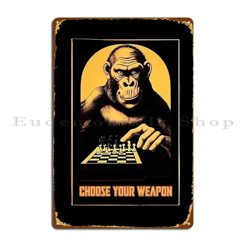 Monkey Chess Player Metal Plaque Poster Cinema Wall Plaque Garage Create Party Tin Sign Poster
