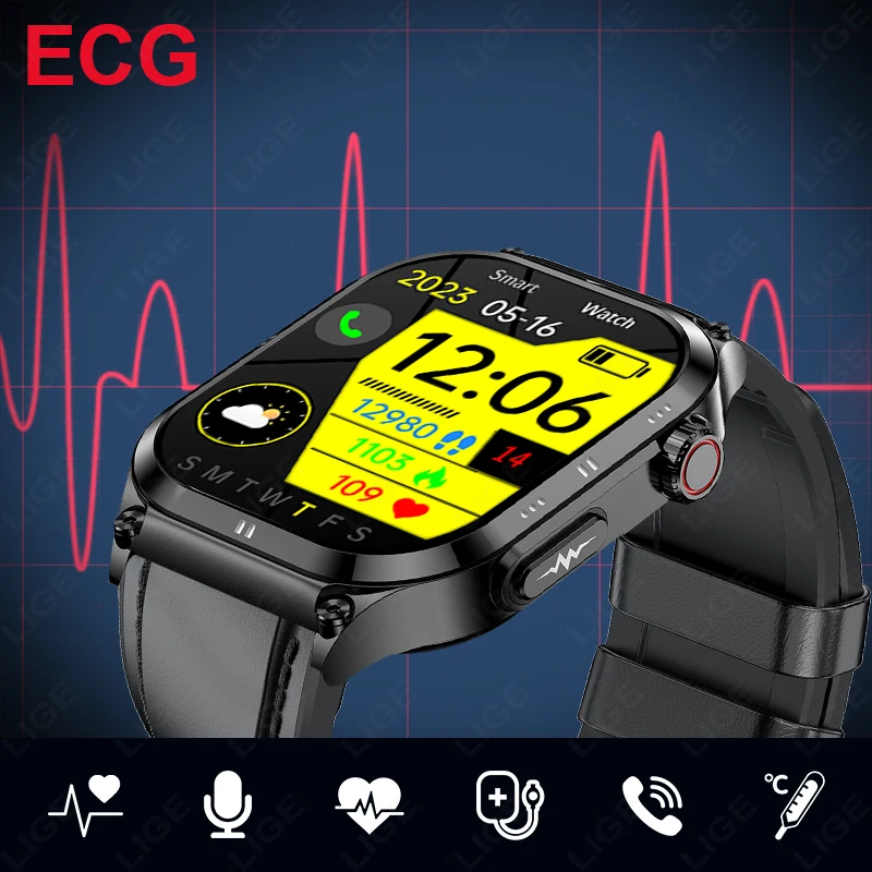 LIGE 2.04 "AMOLED ECG معدل ضربات القلب الأكسجين في الدم مراقبة الصحة Smartwatch 2025 جديد صوت مساعد IP68 مقاوم للماء ساعة ذكية #1