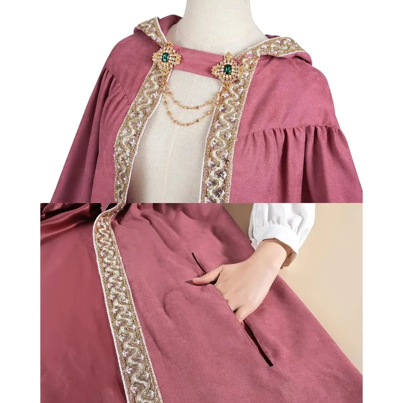 

Halloween European Retro Cape Ribbon Trim Hooded Cloak Anime Cosplay Costume