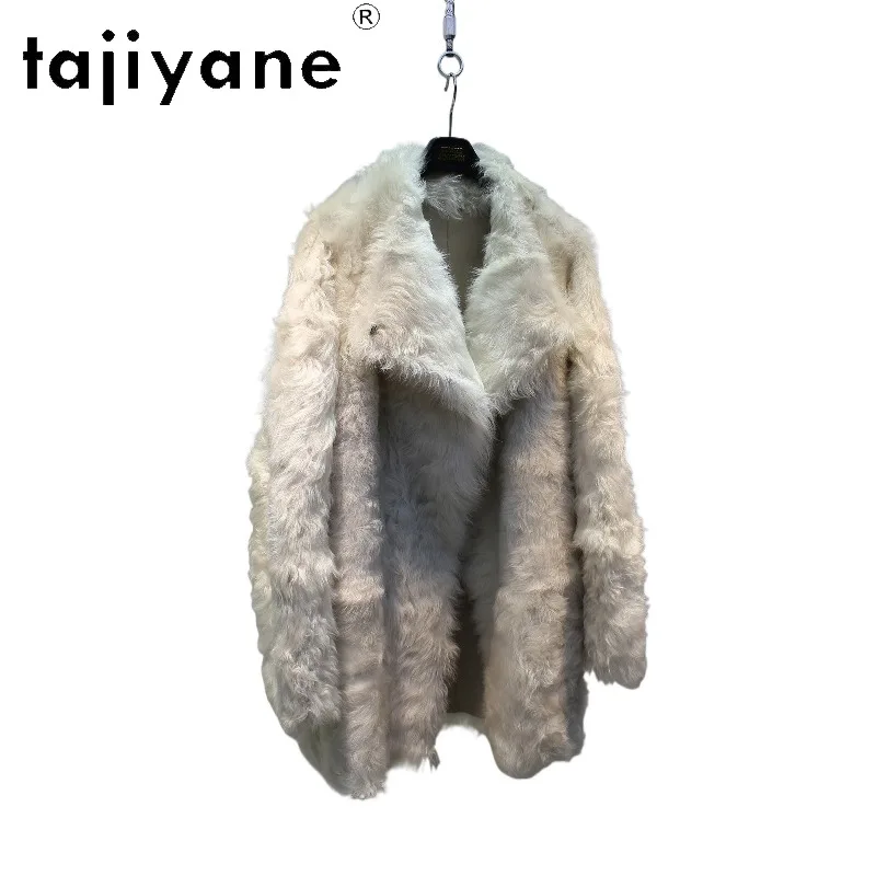 TAJIYANE Женская шуба из тосканской овчины, натуральный мех, средней длины, зимняя верхняя одежда, толстая шуба.